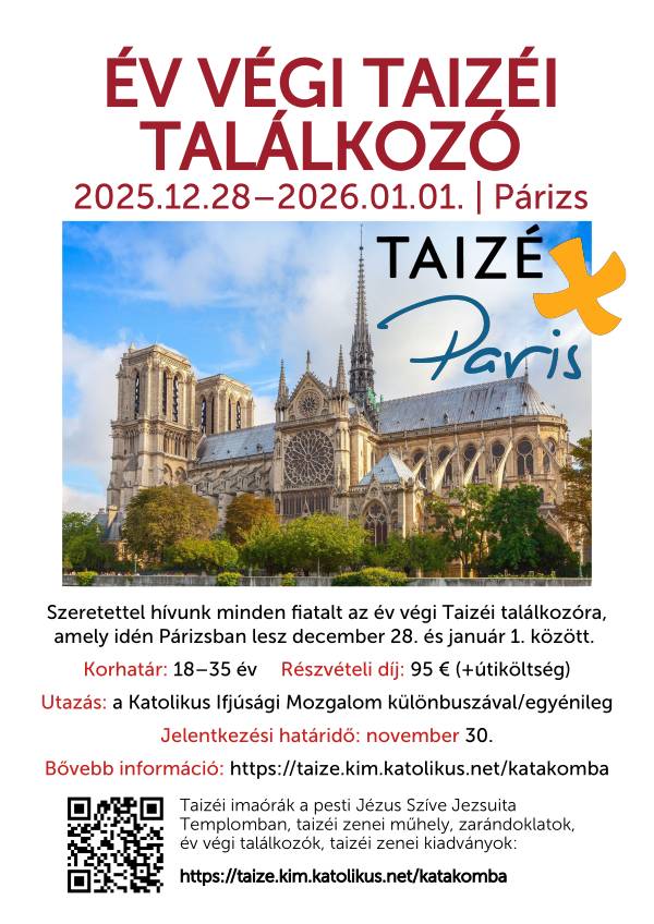 plakát: Európai találkozó Párizsban 2025. december 28. vasárnaptól 2026. január 1. szerdáig plakát: Európai találkozó Párizsban 2025. december 28. vasárnaptól 2026. január 1. szerdáig